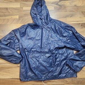 Vintage Izod Lacoste Windbreaker Jacket L Navy Hooded Anorak Packable